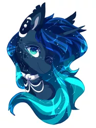 Size: 3000x4000 | Tagged: safe, artist:hiccupsdoesart, banned from derpibooru, deleted from derpibooru, derpibooru import, princess luna, pony, alternate hairstyle, bust, choker, constellation freckles, freckles, looking at you, simple background, solo, white background, wingding eyes