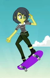 Size: 719x1111 | Tagged: safe, artist:paulysentry, banned from derpibooru, deleted from derpibooru, derpibooru import, oc, oc:pauly sentry, equestria girls, female, skateboard, skateboarding, solo, watermark