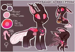 Size: 2160x1500 | Tagged: safe, artist:hiccupsdoesart, banned from derpibooru, deleted from derpibooru, derpibooru import, oc, oc:fragaria hemiptera, unofficial characters only, changedling, changeling, changeling oc, freckles, reference sheet, solo