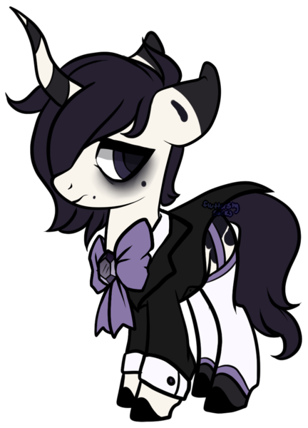 Size: 816x1134 | Tagged: safe, artist:axolotlshy, banned from derpibooru, deleted from derpibooru, derpibooru import, oc, unofficial characters only, pony, unicorn, bags under eyes, bow, clothes, colored hooves, horn, male, simple background, stallion, transparent background, unicorn oc