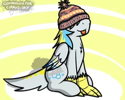 Size: 1000x800 | Tagged: safe, artist:pokefound, banned from derpibooru, deleted from derpibooru, derpibooru import, oc, oc:cirrus sky, unofficial characters only, hippogriff, beanie, hat, solo