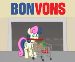 Size: 731x600 | Tagged: safe, artist:atlur, banned from derpibooru, deleted from derpibooru, derpibooru import, bon bon, sweetie drops, apple, bonafied, bonpun, bread, carrot, food, grocery store, pun, shopping cart, solo, tumblr