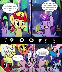 Size: 1719x2017 | Tagged: safe, artist:little-tweenframes, banned from derpibooru, deleted from derpibooru, derpibooru import, applejack, applejack (g3), firefly, fluttershy, pinkie pie, posey, rainbow dash, rarity, sci-twi, sparkler (g1), spike, spike (g1), sunset shimmer, surprise, twilight sparkle, twilight sparkle (alicorn), ponified, alicorn, earth pony, pegasus, pony, unicorn, series:sciset diary, equestria girls, :d, :p, :t, adoraprise, comic, confused, cute, dialogue, disguise, equestria girls ponified, eyes closed, female, flyabetes, frown, g1, g1 six, g1 to g4, g3, generation leap, glasses, glowing horn, group, hooves together, horn, jackabetes, lesbian, lidded eyes, mane seven, mane six, mare, open mouth, poseybetes, raised eyebrow, raised hoof, recolor, scitwishimmer, scrunchy face, shimmerbetes, shipping, silly, smiling, smirk, sparklerbetes, speech bubble, spikabetes, spread wings, sunsetsparkle, tongue out, twiabetes, twilight's castle, twolight, unicorn sci-twi, upside down, wat, wings