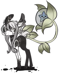 Size: 411x504 | Tagged: safe, artist:ponns, banned from derpibooru, deleted from derpibooru, derpibooru import, oc, unofficial characters only, original species, plant pony, augmented tail, ear fluff, female, ink, plant, simple background, transparent background