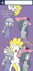 Size: 650x1402 | Tagged: safe, artist:atlur, banned from derpibooru, deleted from derpibooru, derpibooru import, limestone pie, marble pie, surprise, ask the pie sisters, ask, comic, confetti, dialogue, g1, g1 to g4, generation leap, hat, tumblr