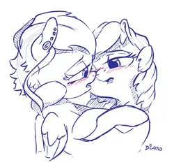 Size: 2926x2801 | Tagged: suggestive, artist:dilarus, banned from derpibooru, deleted from derpibooru, derpibooru import, oc, oc:beat (dilarus), oc:taco horse, unofficial characters only, pony, blushing, female, imminent kissing, lesbian, oc x oc, partial color, shipping, sketch