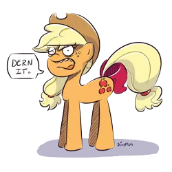 Size: 3342x3342 | Tagged: safe, artist:dilarus, banned from derpibooru, deleted from derpibooru, derpibooru import, applejack, bow, simple background, solo, speech bubble, swearing, tail bow, transparent background, vulgar