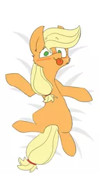 Size: 573x1000 | Tagged: safe, artist:input-command, banned from derpibooru, deleted from derpibooru, derpibooru import, applejack, pony, :p, blushing, body pillow, body pillow design, cute, from above, silly, silly pony, solo, tongue out, who's a silly pony