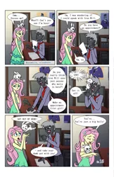 Size: 2650x4096 | Tagged: safe, artist:verumteednp, banned from derpibooru, deleted from derpibooru, derpibooru import, fluttershy, oc, comic:sparkling shimmer, equestria girls, angel, angry, chapter 2, clothes, crying, desk, dialogue, equestria girls-ified, eyes closed, female, office, speech bubble