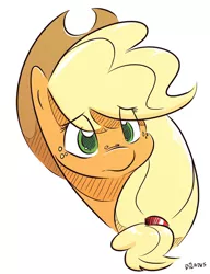 Size: 1024x1336 | Tagged: safe, artist:dilarus, banned from derpibooru, deleted from derpibooru, derpibooru import, applejack, earth pony, pony, bust, cowboy hat, female, freckles, hat, mare, portrait, simple background, solo, stetson, white background