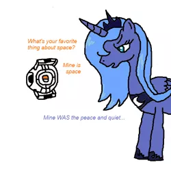 Size: 570x564 | Tagged: safe, ponibooru import, princess luna, alicorn, pony, crossover, female, mare, portal (valve), portal 2, s1 luna, simple background, space core, white background