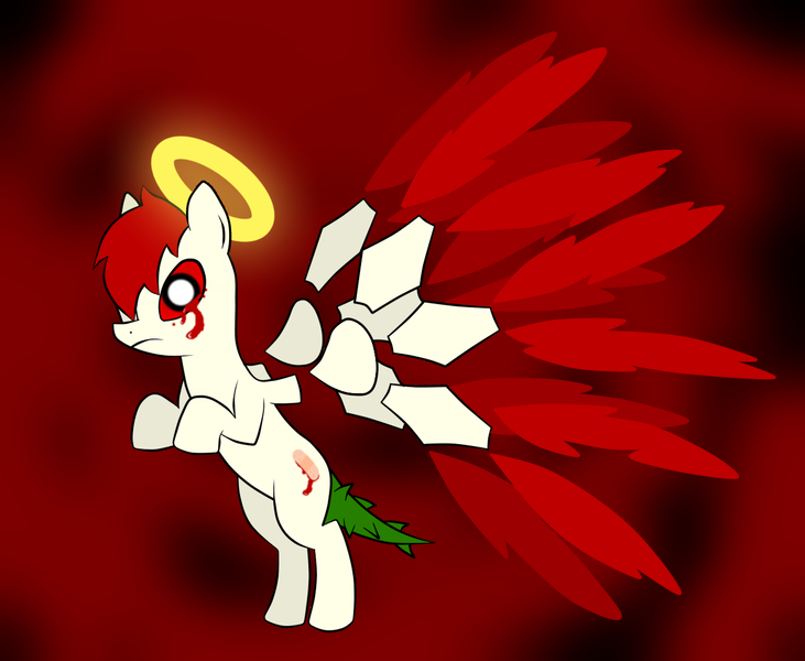 Size: 1237x1015 | Tagged: safe, ponibooru import, ponified, pony, abstract background, blood, crossover, halo, kirby, zero two