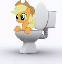 Size: 300x311 | Tagged: artist needed, source needed, safe, ponibooru import, applejack, earth pony, pony, applestare, female, mare, photoshop, simple background, solo, toilet, white background