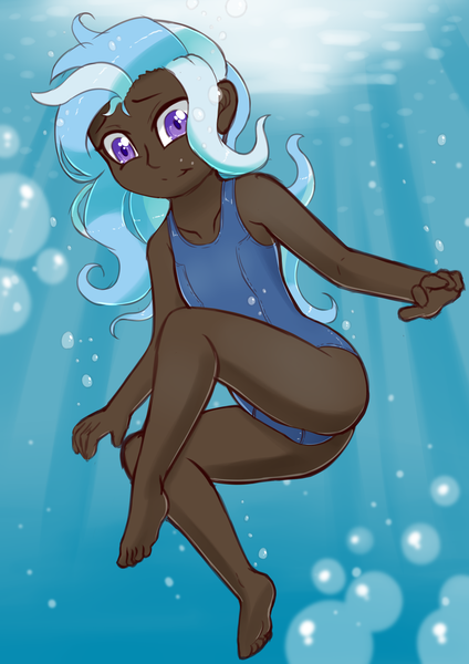 Size: 2480x3508 | Tagged: artist:fearingfun, barefoot, clothes, cute, feet, female, human, humanized, looking at you, safe, silverstream, solo, swimming, swimsuit, underwater