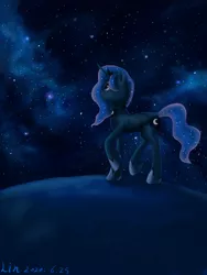 Size: 3543x4724 | Tagged: safe, artist:lin feng, princess luna, alicorn, pony, female, hill, looking up, mare, night, solo, starry night, walking