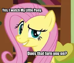 Size: 359x303 | Tagged: editor needed, source needed, safe, edit, edited screencap, ponibooru import, screencap, fluttershy, pegasus, pony, a bird in the hoof, always works, caption, dreamworks face, female, fluttersmug, image macro, looking at you, mare, smug, solo, text