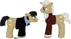 Size: 871x486 | Tagged: artist needed, source needed, safe, ponibooru import, ponified, ponified:doctor who, unofficial characters only, earth pony, pony, unicorn, crossover, doctor who, duo, lidded eyes, male, second doctor, simple background, stallion, transparent background