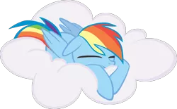 Size: 3226x2000 | Tagged: artist needed, source needed, safe, ponibooru import, rainbow dash, pegasus, pony, cloud, eyes closed, female, high res, mare, on a cloud, simple background, sleeping, solo, transparent background