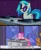 Size: 600x738 | Tagged: safe, edit, edited screencap, ponibooru import, screencap, pinkie pie, vinyl scratch, earth pony, pony, unicorn, the best night ever, caption, cello, duo, eyes closed, female, hub logo, mare, musical instrument, open mouth, smiling, turntable