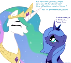 Size: 900x798 | Tagged: safe, ponibooru import, princess celestia, princess luna, alicorn, pony, duo, eyes closed, female, mare, s1 luna, siblings, simple background, sisters, smiling, text, transparent background, trollestia