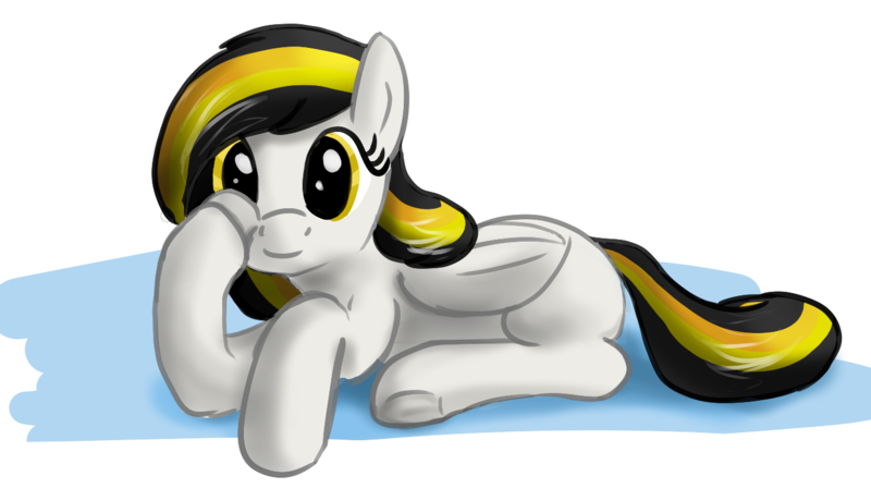 Size: 1368x766 | Tagged: safe, artist:stillsings, oc, oc:tulpa twilight, unofficial characters only, pegasus, /mlp/, female, image, laying on stomach, looking at you, lying down, mare, png, prone, simple background, smiling, solo, tulpa
