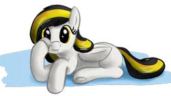 Size: 1368x766 | Tagged: safe, artist:stillsings, oc, oc:tulpa twilight, unofficial characters only, pegasus, /mlp/, female, image, laying on stomach, looking at you, lying down, mare, png, prone, simple background, smiling, solo, tulpa