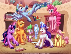 Size: 1000x751 | Tagged: safe, artist:braeburned, applejack, fluttershy, pinkie pie, rainbow dash, rarity, spike, twilight sparkle, earth pony, pegasus, pony, unicorn, applejack (male), applejack's hat, blushing, book, bubble berry, butterscotch, clothes, cowboy hat, derp, dusk shine, elusive, female to male, floppy ears, freckles, hat, implied penis, magic, male, male six, mane seven, mane six, mirror, open mouth, rainbow blitz, rule 63, stallion, surprised, telekinesis, transformation, unshorn fetlocks, what has magic done, worried