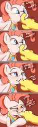 Size: 770x2520 | Tagged: suggestive, artist:braeburned, discord, pinkie pie, princess twilight sparkle (episode), bedroom eyes, blushing, comic, discopie, drool, female, finger, finger in mouth, licking, male, oral, parody, paws, scene parody, sex, shipping, straight, sucking, tongue out