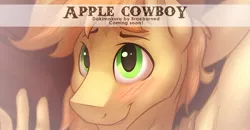 Size: 1000x521 | Tagged: anthro, artist:braeburned, blushing, body pillow, braeburn, limited preview, male, solo, solo male, suggestive, text