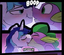 Size: 635x549 | Tagged: suggestive, artist:braeburned, shining armor, spike, pony, comic:comic relief part 2, :t, aftercare, afterglow, aftersex, bedroom eyes, blushing, boop, braeburned is trying to make us all gay, comic, cropcon, cropped, cute, explicit source, eye contact, eyes closed, french kiss, gay, infidelity, kissing, looking at each other, lucky bastard, lucky bastards, male, nose wrinkle, noseboop, older, older spike, open mouth, shining adorable, shipping, smiling, spikabetes, spikemor, sweat