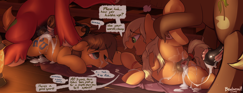 Size: 4645x1793 | Tagged: explicit, artist:braeburned, applejack, big macintosh, caramel, coco crusoe, earth pony, pony, aftersex, anal, anal creampie, anatomically correct, anus, applecest, balls, bedroom eyes, bondage, caramac, casual sex, clitoris, creampie, cum, cum on ass, dark genitals, dialogue, dock, facial, female, flared, floppy ears, from behind, fucked sideways, gaping, gaping vagina, gay, group sex, happy bondage, heart clitoris, high res, horsecock, incest, keep calm and carry on, lamp, loose hair, male, messy mane, mottled genitals, nudity, open mouth, orgasm, orgy, penetration, penis, ponut, prone, sex, sex noises, sheath, shipping, sideways, smiling, spread legs, spreading, straight, tail wrap, vagina, vulva, vulvar winking