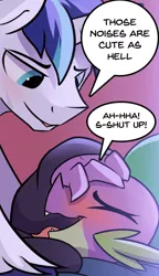 Size: 809x1408 | Tagged: suggestive, artist:braeburned, shining armor, spike, pony, comic:comic relief, saddle up 2: creature comforts, cropped, gay, implied sex, infidelity, male, shipping, spikemor