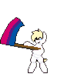 Size: 384x384 | Tagged: safe, alternate version, artist:bitassembly, editor:seiken, part of a set, oc, oc:aryanne, unofficial characters only, pegasus, pony, animated, bipedal, bisexual pride flag, bitassembly's flag ponies, flag waving, nazi, nudity, pixel art, pride, pride flag, simple background, solo, transparent background