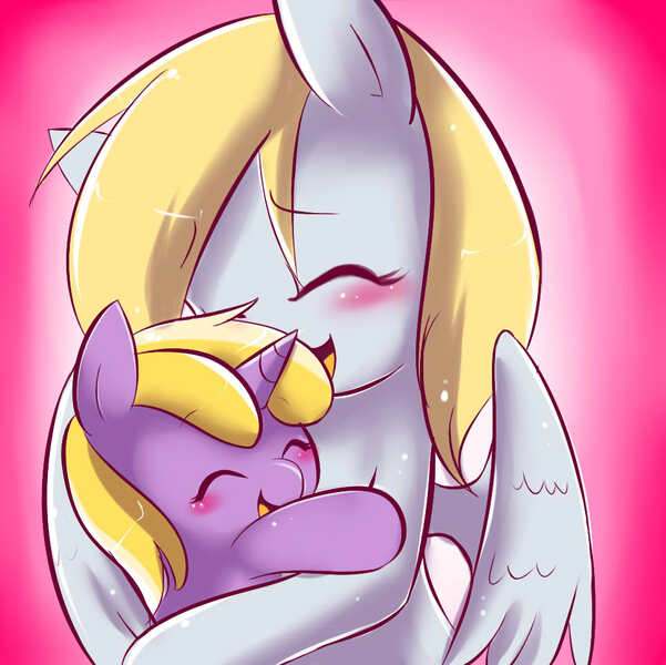 Size: 964x962 | Tagged: safe, artist:senseidezzy, deleted from derpibooru, derpibooru import, derpy hooves, dinky hooves, pegasus, pony, equestria's best mother, female, mare