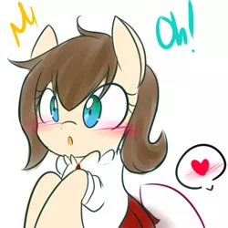 Size: 750x750 | Tagged: suggestive, artist:senseidezzy, deleted from derpibooru, derpibooru import, oc, oc:sweet star, unofficial characters only, pony, blushing, boop, clothes, foal, implied foalcon, skirt, surprised