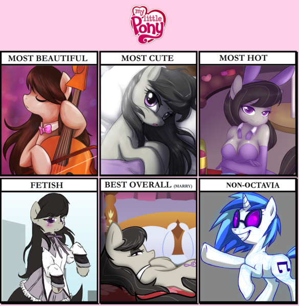 Size: 998x1024 | Tagged: questionable, artist:chocolath, artist:fiddlearts, artist:johnjoseco, artist:monochromaticbay, artist:quasdar, artist:sanraia, artist:senseidezzy, deleted from derpibooru, derpibooru import, octavia melody, vinyl scratch, anthro, earth pony, pony, ask gaming princess luna, :o, anthro with ponies, bar, bed, bedroom, bedroom eyes, blushing, bow (instrument), breasts, bunny suit, busty octavia, butt, cello, cleavage, clothes, costume, cute, evening gloves, exploitable meme, eyes closed, female, gloves, leotard, light, long gloves, looking at you, love chart, magical girl, mare, meme, messy mane, morning ponies, musical instrument, open mouth, pantyhose, pillow, playboy bunny, plot, poster, puella magi madoka magica, raised hoof, rarity's bedroom, side, skirt, solo, solo female, strip club, stripper pole, sultry pose, vector