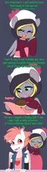 Size: 750x2700 | Tagged: safe, artist:senseidezzy, deleted from derpibooru, derpibooru import, fizzle, oc, oc:aero, dragon, pegasus, pony, ask closet fizzle, aero replies, alternate hairstyle, blushing, brush, clothes, colt, comic, crossdressing, ear piercing, earring, gray background, hairbrush, hat, helping, jewelry, lipstick, makeover, makeup, male, offspring, parent:derpy hooves, parent:oc:warden, parents:canon x oc, parents:warderp, piercing, punk, shirt, simple background, teenaged dragon, torn clothes, tumblr