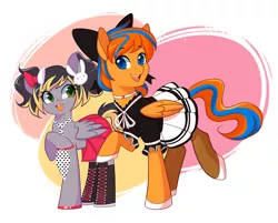 Size: 1280x1029 | Tagged: safe, artist:senseidezzy, deleted from derpibooru, derpibooru import, oc, oc:aero, oc:cold front, unofficial characters only, pegasus, pony, rabbit, abstract background, animal, boots, bow, clothes, colored pupils, colt, commission, cosplay, costume, crossdressing, cute, danganronpa, dress, duo, hair bow, hoof polish, junko enoshima, lipstick, maid, male, mukuro ikusaba, necktie, ocbetes, offspring, open mouth, pantyhose, parent:derpy hooves, parent:oc:warden, parents:canon x oc, parents:warderp, pigtails, raised hoof, raised leg, shoes, skirt, smiling, stallion, stockings, thigh highs, trap