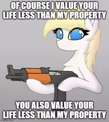 Size: 500x562 | Tagged: safe, artist:anonymous, oc, oc:aryanne, unofficial characters only, pony, art pack:marenheit 451, /mlp/, female, gun, mare, nazi, no mouth, simple background, text, weapon