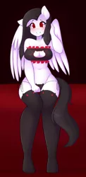 Size: 940x1920 | Tagged: suggestive, artist:senseidezzy, deleted from derpibooru, derpibooru import, oc, oc:skippy loo, unofficial characters only, anthro, pegasus, unguligrade anthro, anthro oc, belly button, black underwear, blushing, boob window, bra, breasts, cat keyhole bra set, cat lingerie, cleavage, clothes, crop top bra, female, frilly underwear, lingerie, looking at you, panties, side knot underwear, solo, solo female, underwear