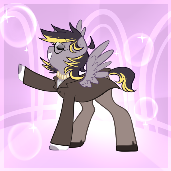 Size: 900x900 | Tagged: safe, artist:senseidezzy, deleted from derpibooru, derpibooru import, oc, oc:aero, unofficial characters only, pegasus, pony, aero replies, ask, colt, crossdressing, glasses, image, jewelry, male, necklace, offspring, parent:derpy hooves, parent:oc:warden, parents:canon x oc, parents:warderp, png, solo, tumblr