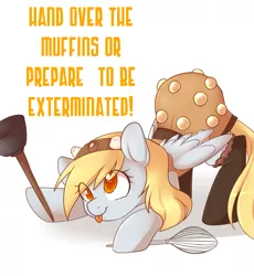 Size: 899x976 | Tagged: safe, artist:senseidezzy, deleted from derpibooru, derpibooru import, derpy hooves, pegasus, pony, clothes, costume, cute, dalek, derpabetes, derpy doing derpy things, doctor who, female, mare, plunger, socks, tongue out, whisk