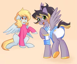 Size: 2247x1871 | Tagged: suggestive, artist:senseidezzy, deleted from derpibooru, derpibooru import, derpy hooves, oc, oc:aero, pegasus, pony, clothes, colt, crossdressing, diaper, diaper fetish, female, fetish, male, mare, mother and child, mother and son, offspring, parent:derpy hooves, parent:oc:warden, parents:canon x oc, parents:warderp, school uniform, skirt, upskirt