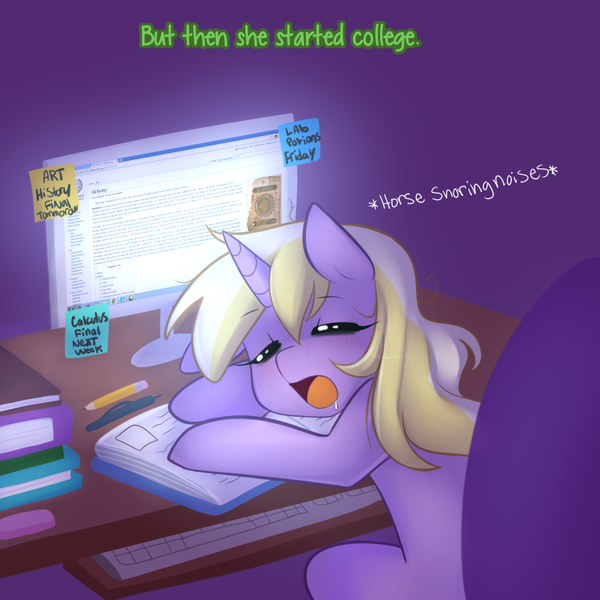 Size: 900x900 | Tagged: safe, artist:senseidezzy, deleted from derpibooru, derpibooru import, dinky hooves, pony, aero replies, book, computer, descriptive noise, drool, horse noises, keyboard, meme, monitor, open mouth, pen, pencil, sleeping, solo, wikipedia