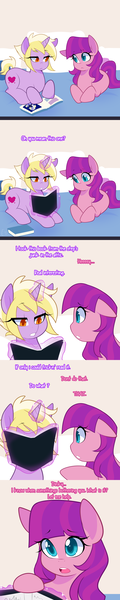 Size: 1280x6400 | Tagged: safe, artist:senseidezzy, deleted from derpibooru, derpibooru import, dinky hooves, lily longsocks, pony, aero replies, aura, bed, book, comic, concerned, dialogue, dinkily, female, floppy ears, glowing horn, horn, lesbian, levitation, lidded eyes, magic, open mouth, prone, shipping, telekinesis, tumblr, worried