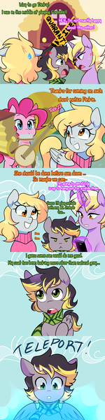 Size: 1280x5120 | Tagged: safe, artist:senseidezzy, deleted from derpibooru, derpibooru import, derpy hooves, dinky hooves, pinkie pie, oc, oc:aero, pegasus, pony, unicorn, accordion, aero replies, angry, banjo, brother and sister, clothes, colt, comic, female, fortnite, glowing horn, harmonica, horn, levitation, magic, male, mother and child, mother and daughter, mother and son, musical instrument, offspring, older, older dinky hooves, parent:derpy hooves, parent:oc:warden, parents:canon x oc, parents:warderp, phone, scarf, siblings, smartpone, sweat, sweatdrop, sweater, telekinesis, teleportation, toot, tumblr