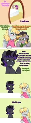 Size: 1280x5120 | Tagged: safe, artist:senseidezzy, deleted from derpibooru, derpibooru import, derpy hooves, dinky hooves, lily longsocks, oc, oc:aero, oc:warden, pegasus, pony, unicorn, aero replies, clothes, colt, comic, crying, doorway, father, father and child, father and son, female, husband, husband and wife, male, mare, mother, mother and child, mother and son, offspring, older, older dinky hooves, parent:derpy hooves, parent:oc:warden, parents:canon x oc, parents:warderp, sad, scarf, son, stallion, sweater, table, tearing up, wife
