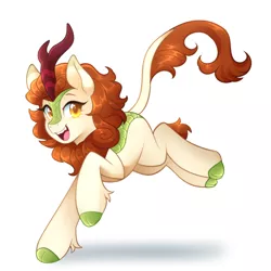 Size: 3420x3420 | Tagged: safe, artist:senseidezzy, deleted from derpibooru, derpibooru import, autumn blaze, kirin, awwtumn blaze, cute, fangs, female, high res, looking at you, quadrupedal, simple background, smiling, solo, white background