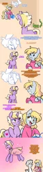 Size: 1280x5120 | Tagged: safe, artist:senseidezzy, deleted from derpibooru, derpibooru import, derpy hooves, dinky hooves, oc, oc:plumeau, ghost, pegasus, pony, undead, unicorn, comic:when aero met glitter, aero replies, annoyed, clothes, collar, comic, dress, female, french, gender dysphoria, hatchet, ignored, jewelry, maid, meme, mother, necklace, not listening, pearl necklace, pink, shocked, shopping bags, sparkles, sweater, trans male, trans stallion, transgender, triggered