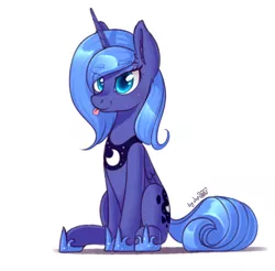 Size: 1284x1261 | Tagged: safe, artist:dsp2003, princess luna, alicorn, pony, :p, cute, ear fluff, eye clipping through hair, eyebrows visible through hair, female, lunabetes, mare, s1 luna, simple background, sitting, solo, tongue out, white background